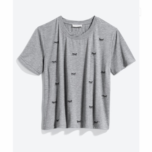 💘 CURRENT AIR - LASHIE EYELASH EMBROIDERED GRAPHIC GRAY KNIT TEE SHIRT - Picture 2 of 4